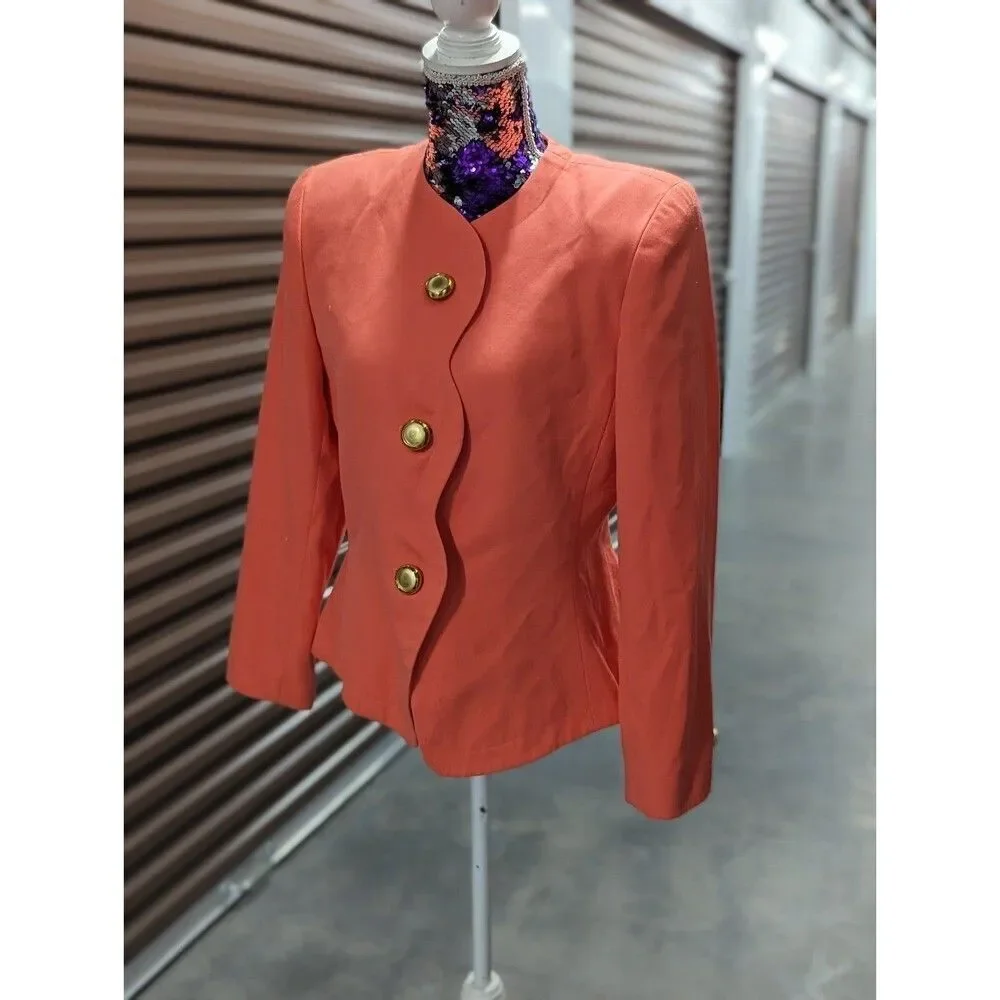 Vintage 90s Coral Peplum Blazer‎ & Skirt Suit Old Money Size 12 Academia